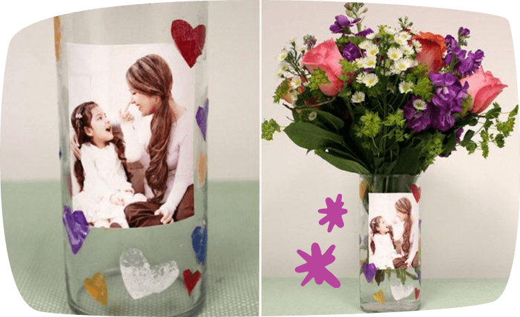 flower vase with photo of cihld and mom